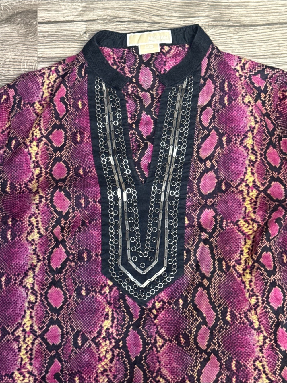MICHAEL Michael Kors Purple Snake Print Embellished Tunic Top Size L - Picture 5 of 8